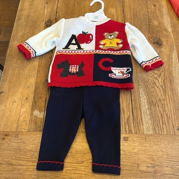 VINTAGE ABC OUTFIT 6-9 MONTHS PANTS / SWEATER - Picture 1 of 6